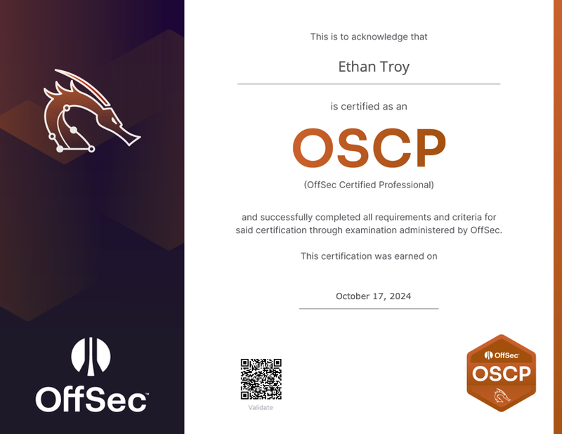 OSCP Certificate - Ethan Troy