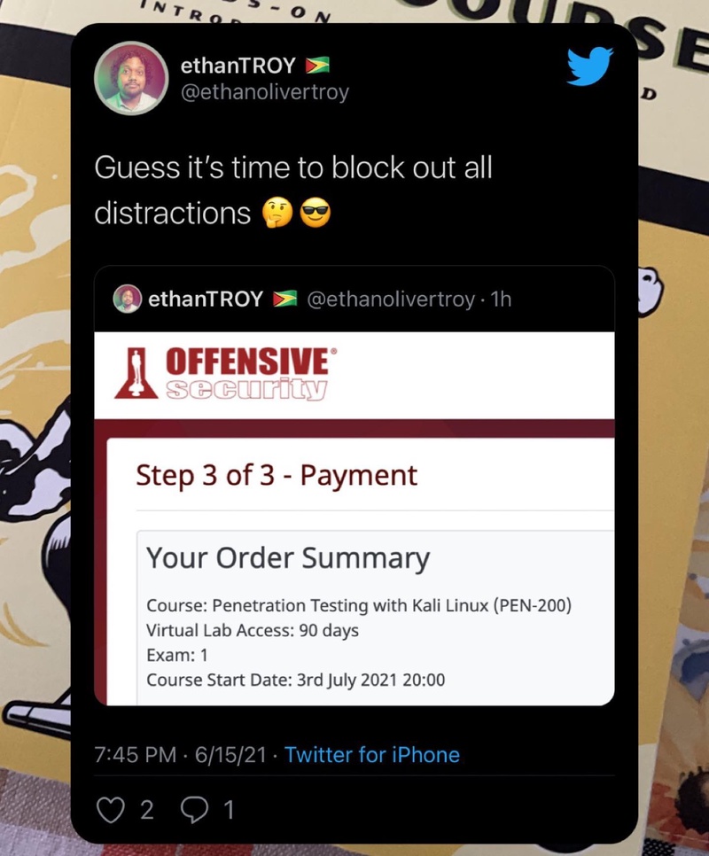 Tweet showing PEN-200 course enrollment order from June 2021